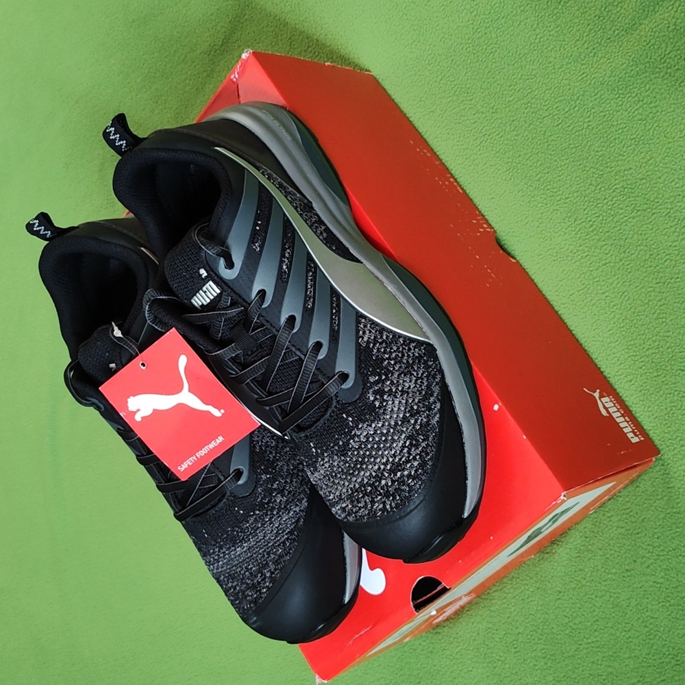 Puma Charge Black and Silver Safety Work Shoes Size 9.5